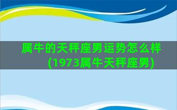 属牛的天秤座男运势怎么样(1973属牛天秤座男)