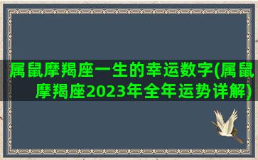 属鼠摩羯座一生的幸运数字(属鼠摩羯座2023年全年运势详解)