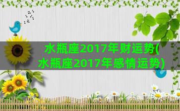 水瓶座2017年财运势(水瓶座2017年感情运势)