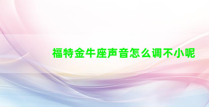 福特金牛座声音怎么调不小呢