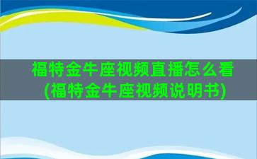 福特金牛座视频直播怎么看(福特金牛座视频说明书)