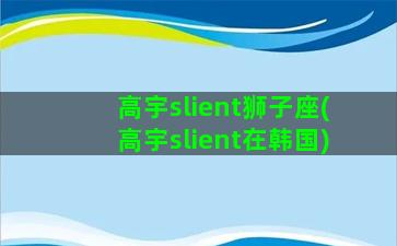 高宇slient狮子座(高宇slient在韩国)